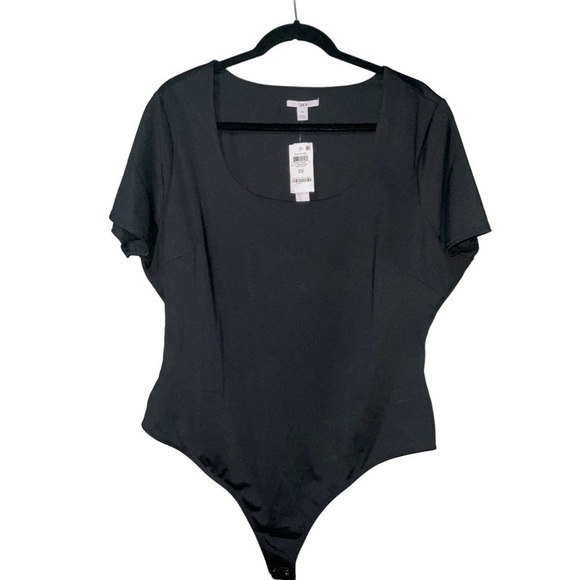 Bar Ill Trendy Plus Size Sculpting Short-Sleeve Bodysuit. Sz 2X/3X Deep Black - Picture 2 of 10